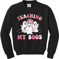 Groovy Teaching My Boos Crew Funny Ghost Halloween Teacher Kids Sweatshirt