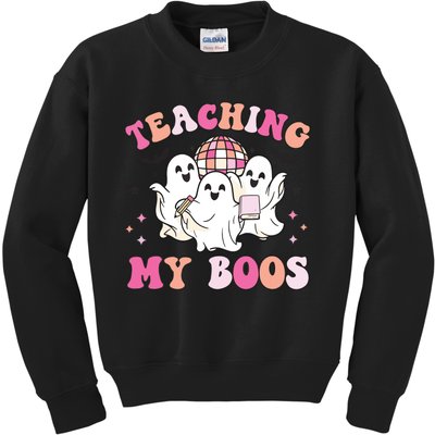 Groovy Teaching My Boos Crew Funny Ghost Halloween Teacher Kids Sweatshirt