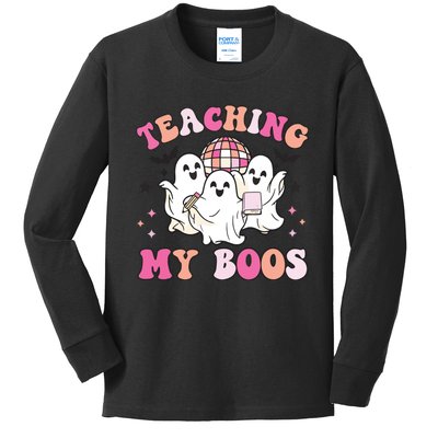 Groovy Teaching My Boos Crew Funny Ghost Halloween Teacher Kids Long Sleeve Shirt