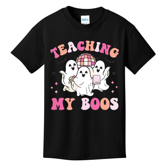 Groovy Teaching My Boos Crew Funny Ghost Halloween Teacher Kids T-Shirt