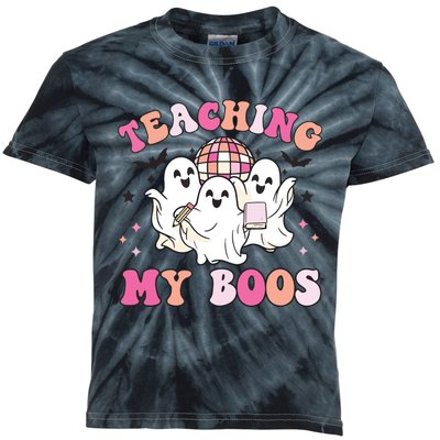 Groovy Teaching My Boos Crew Funny Ghost Halloween Teacher Kids Tie-Dye T-Shirt