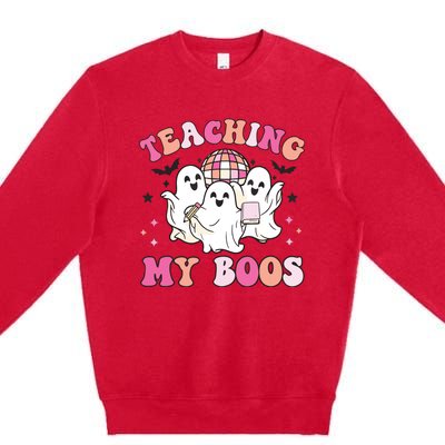 Groovy Teaching My Boos Crew Funny Ghost Halloween Teacher Premium Crewneck Sweatshirt