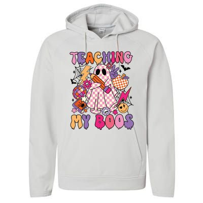 Groovy Teaching My Boos Disco Ball Ghost Halloween Teacher Performance Fleece Hoodie