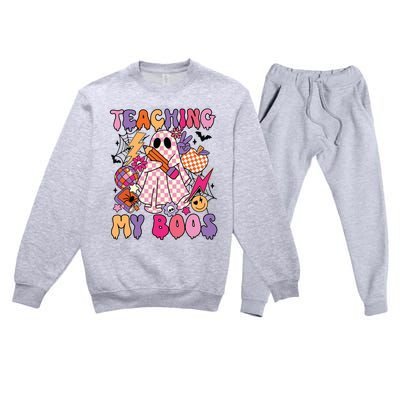 Groovy Teaching My Boos Disco Ball Ghost Halloween Teacher Premium Crewneck Sweatsuit Set