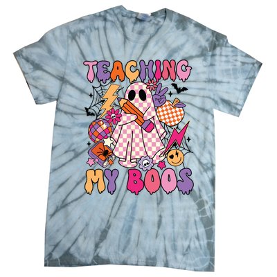 Groovy Teaching My Boos Disco Ball Ghost Halloween Teacher Tie-Dye T-Shirt