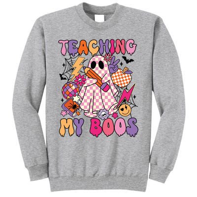 Groovy Teaching My Boos Disco Ball Ghost Halloween Teacher Tall Sweatshirt