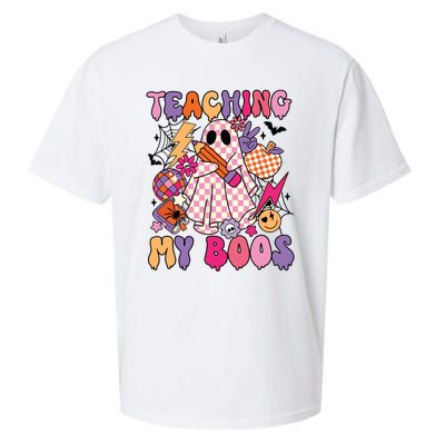 Groovy Teaching My Boos Disco Ball Ghost Halloween Teacher Sueded Cloud Jersey T-Shirt