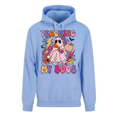 Groovy Teaching My Boos Disco Ball Ghost Halloween Teacher Unisex Surf Hoodie