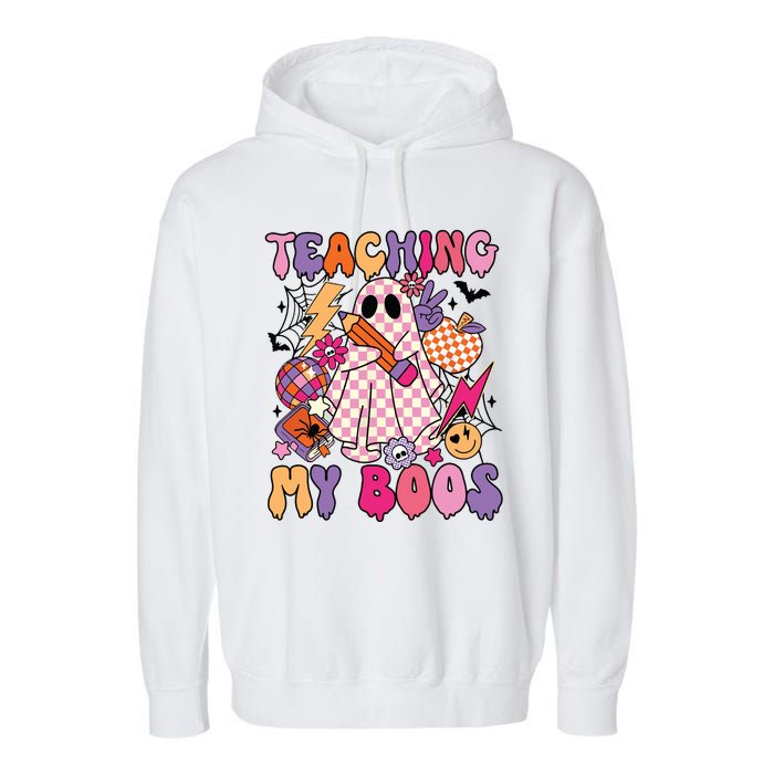 Groovy Teaching My Boos Disco Ball Ghost Halloween Teacher Garment-Dyed Fleece Hoodie