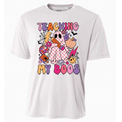 Groovy Teaching My Boos Disco Ball Ghost Halloween Teacher Cooling Performance Crew T-Shirt