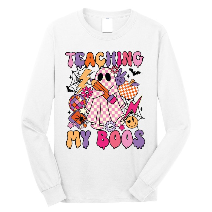 Groovy Teaching My Boos Disco Ball Ghost Halloween Teacher Long Sleeve Shirt