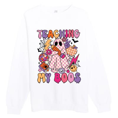 Groovy Teaching My Boos Disco Ball Ghost Halloween Teacher Premium Crewneck Sweatshirt