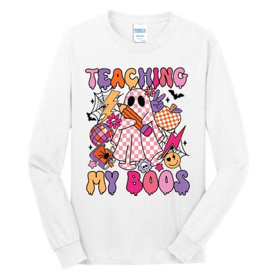 Groovy Teaching My Boos Disco Ball Ghost Halloween Teacher Tall Long Sleeve T-Shirt