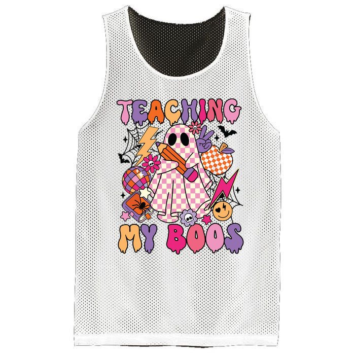 Groovy Teaching My Boos Disco Ball Ghost Halloween Teacher Mesh Reversible Basketball Jersey Tank