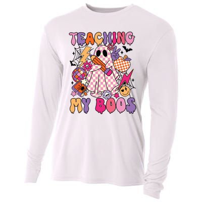 Groovy Teaching My Boos Disco Ball Ghost Halloween Teacher Cooling Performance Long Sleeve Crew