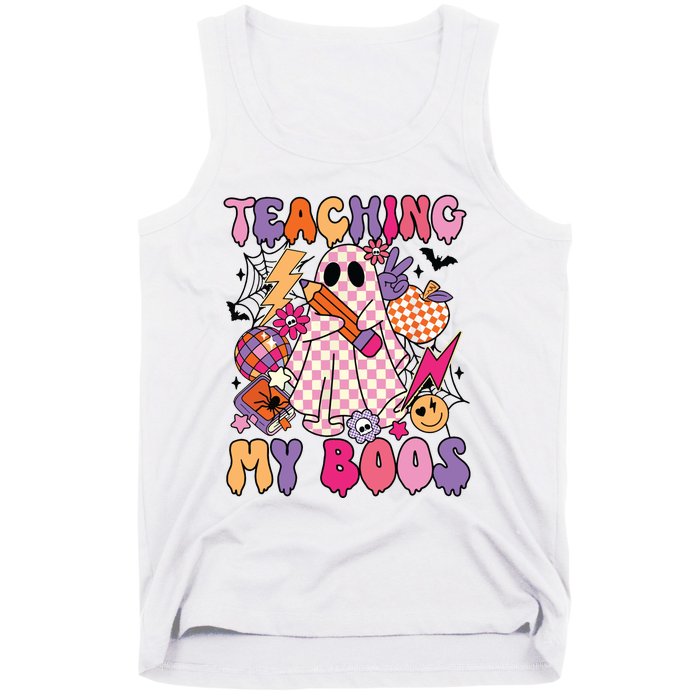 Groovy Teaching My Boos Disco Ball Ghost Halloween Teacher Tank Top