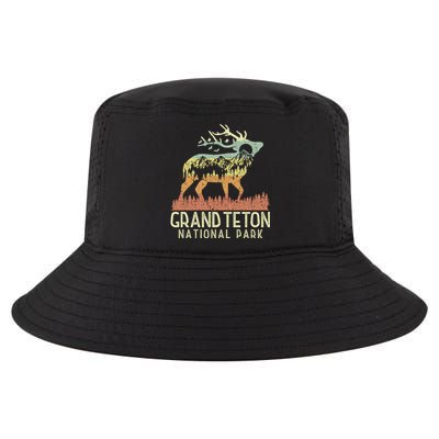 Grand Teton National Park Retro Mountain Vintage Elk Gift Cool Comfort Performance Bucket Hat