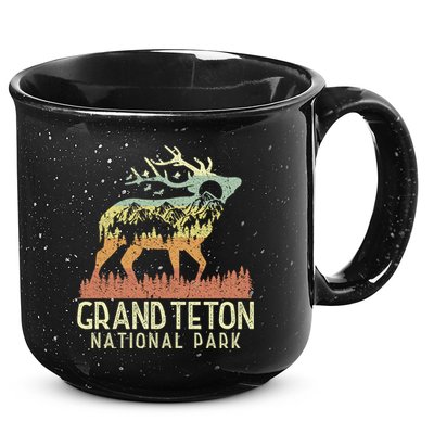 Grand Teton National Park Retro Mountain Vintage Elk Gift 15oz Campfire Ceramic Mug