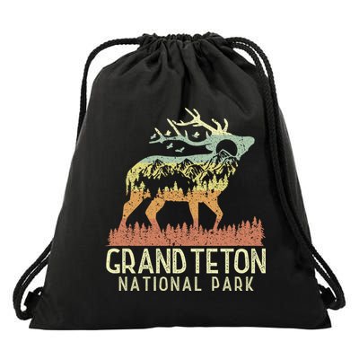Grand Teton National Park Retro Mountain Vintage Elk Gift Drawstring Bag