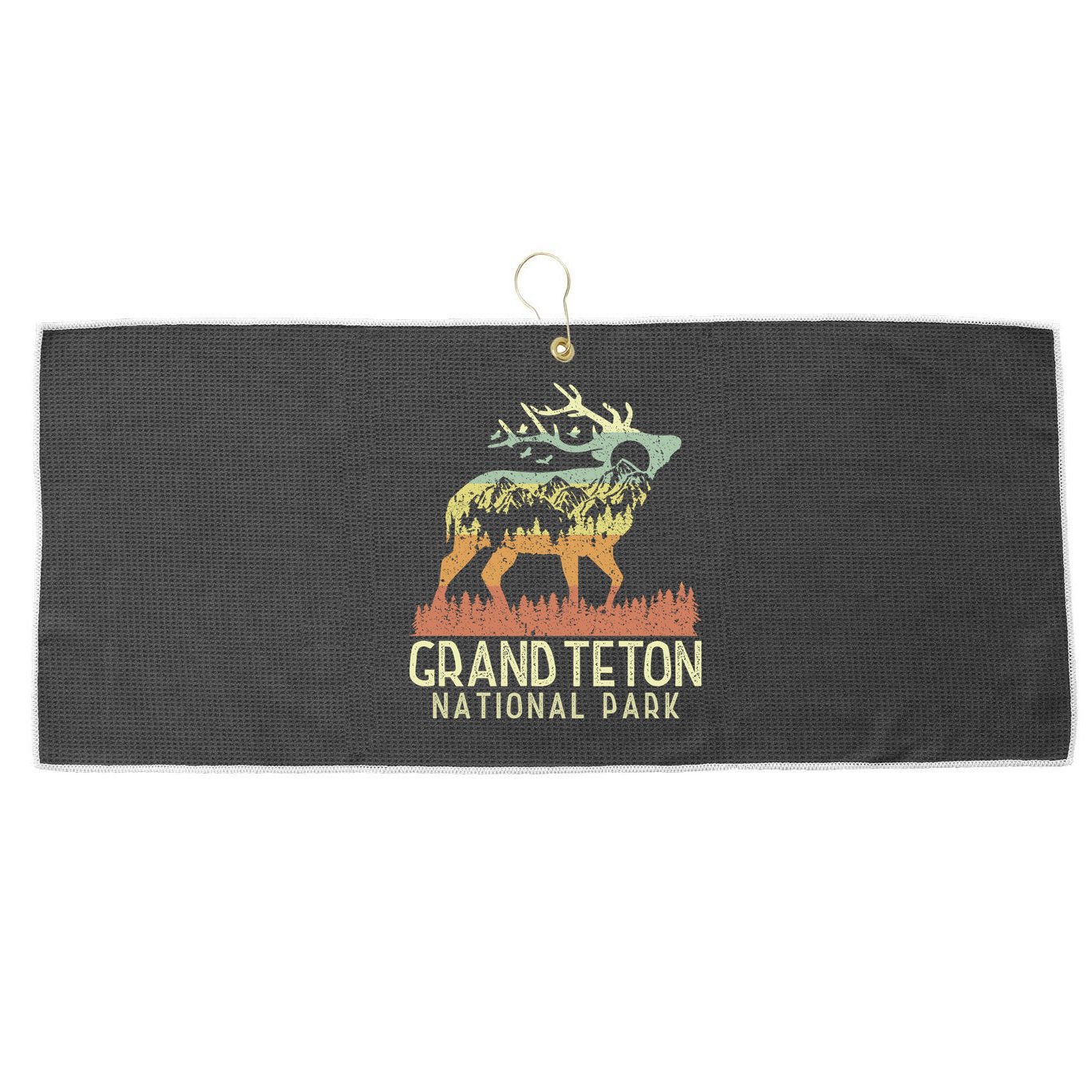 Grand Teton National Park Retro Mountain Vintage Elk Gift Large Microfiber Waffle Golf Towel
