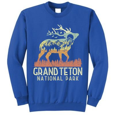 Grand Teton National Park Retro Mountain Vintage Elk Gift Tall Sweatshirt