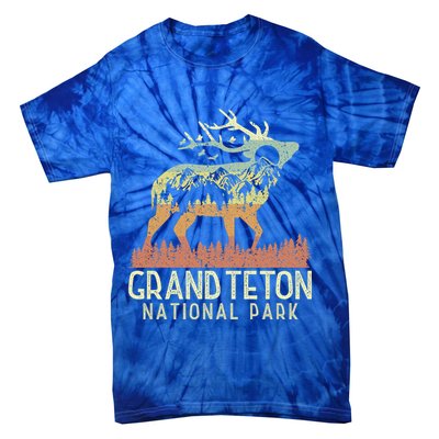 Grand Teton National Park Retro Mountain Vintage Elk Gift Tie-Dye T-Shirt