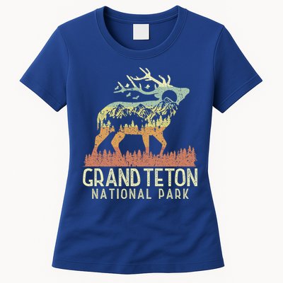 Grand Teton National Park Retro Mountain Vintage Elk Gift Womens T-Shirt