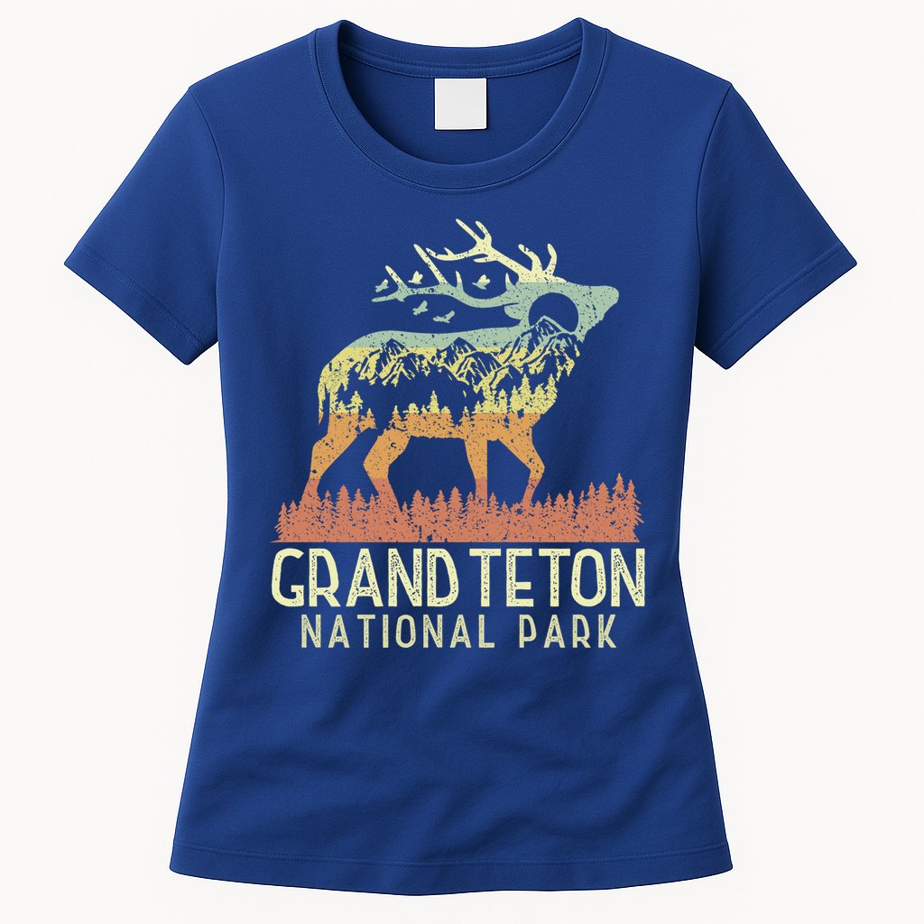 Grand Teton National Park Retro Mountain Vintage Elk Gift Womens T-Shirt