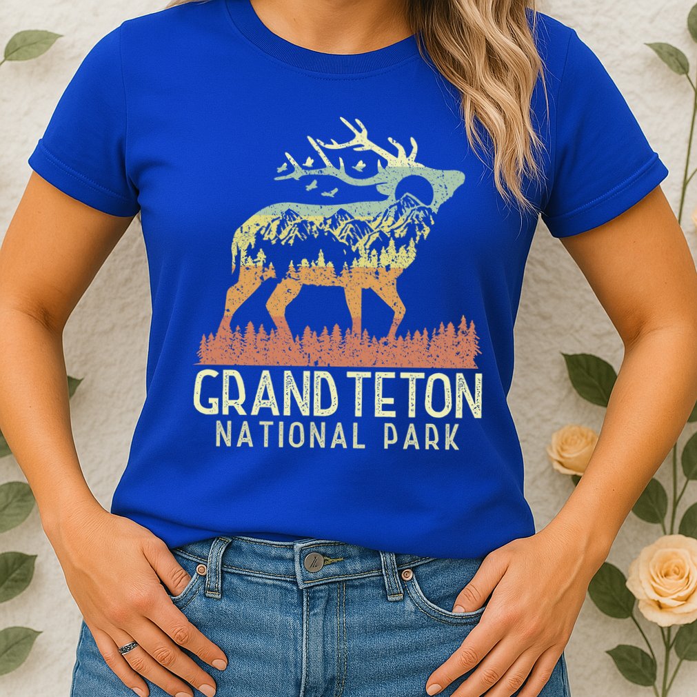Grand Teton National Park Retro Mountain Vintage Elk Gift Womens T-Shirt