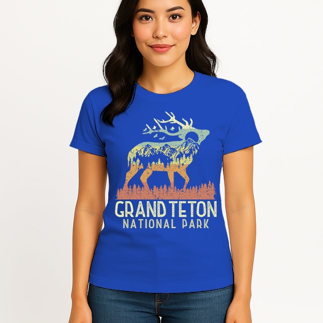 Grand Teton National Park Retro Mountain Vintage Elk Gift Womens T-Shirt