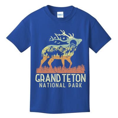 Grand Teton National Park Retro Mountain Vintage Elk Gift Kids T-Shirt