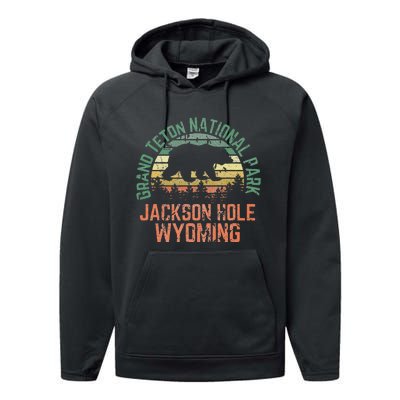 Grand Teton National Park Jackson Hole Wyoming Bear Vintage Performance Fleece Hoodie