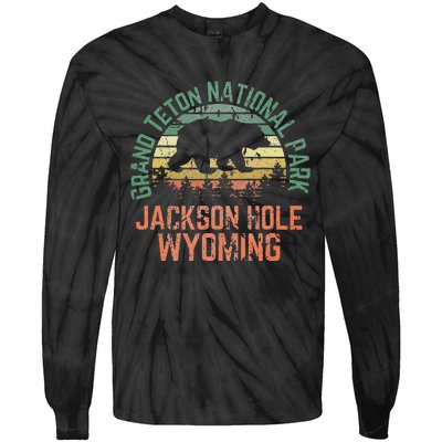 Grand Teton National Park Jackson Hole Wyoming Bear Vintage Tie-Dye Long Sleeve Shirt