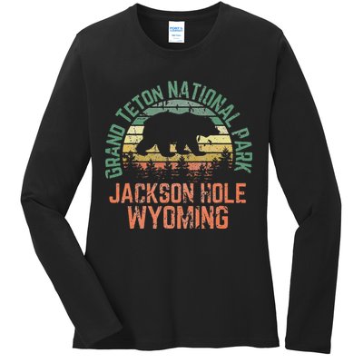 Grand Teton National Park Jackson Hole Wyoming Bear Vintage Ladies Long Sleeve Shirt