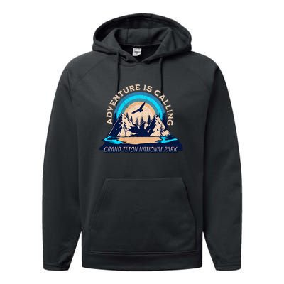 Grand Teton National Park Camping Hiking Family Vacation Performance Fleece Hoodie