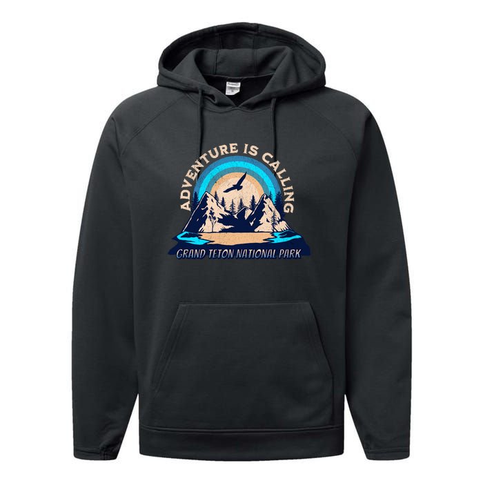 Grand Teton National Park Camping Hiking Family Vacation Performance Fleece Hoodie