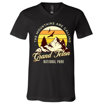 Grand Teton National Park Camping Hiking Family Vacation V-Neck T-Shirt