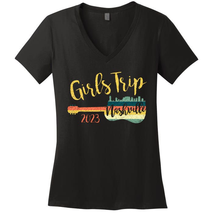 Girls Trip Nashville 23 Guitar Guitarist Weekend Party Women's V-Neck T-Shirt