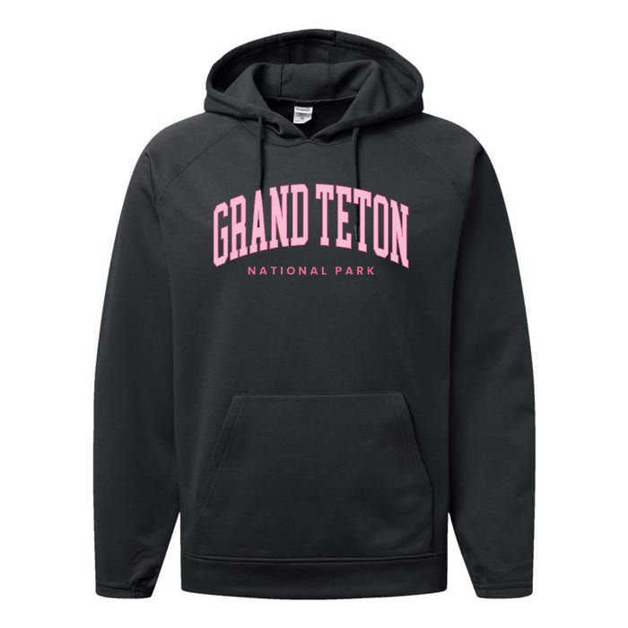 Grand Teton National Park Wyoming Preppy Throwback Performance Fleece Hoodie