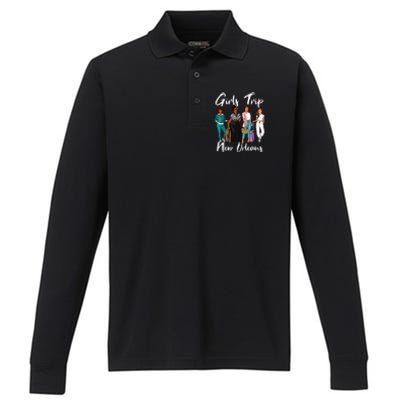 Girl Trip New Orleans For Melanin Afro Black Vacation Women Performance Long Sleeve Polo