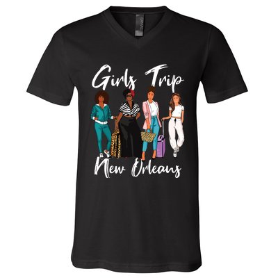 Girl Trip New Orleans For Melanin Afro Black Vacation Women V-Neck T-Shirt