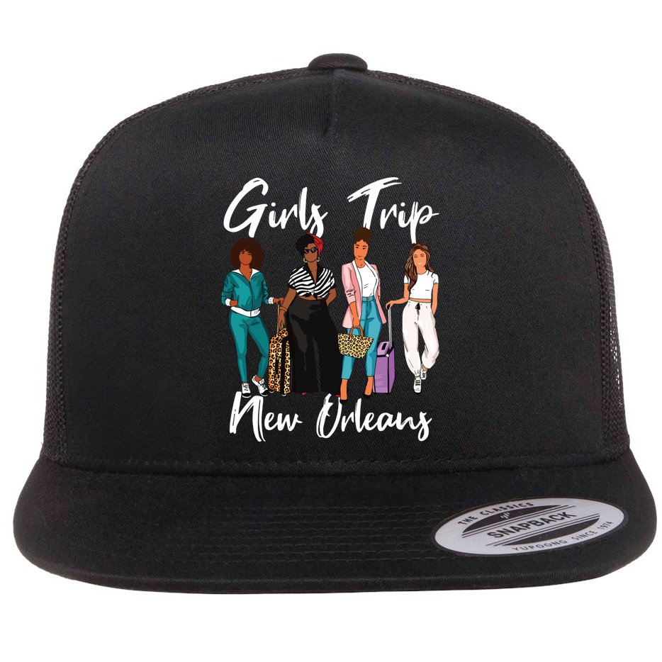 Girl Trip New Orleans For Melanin Afro Black Vacation Women Flat Bill Trucker Hat