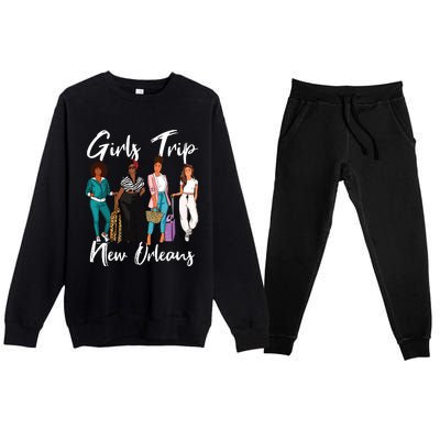 Girl Trip New Orleans For Melanin Afro Black Vacation Women Premium Crewneck Sweatsuit Set