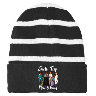 Girl Trip New Orleans For Melanin Afro Black Vacation Women Striped Beanie with Solid Band