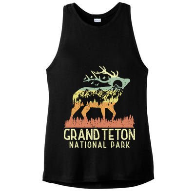 Grand Teton National Park Retro Mountain Vintage Elk Gift Ladies PosiCharge Tri-Blend Wicking Tank