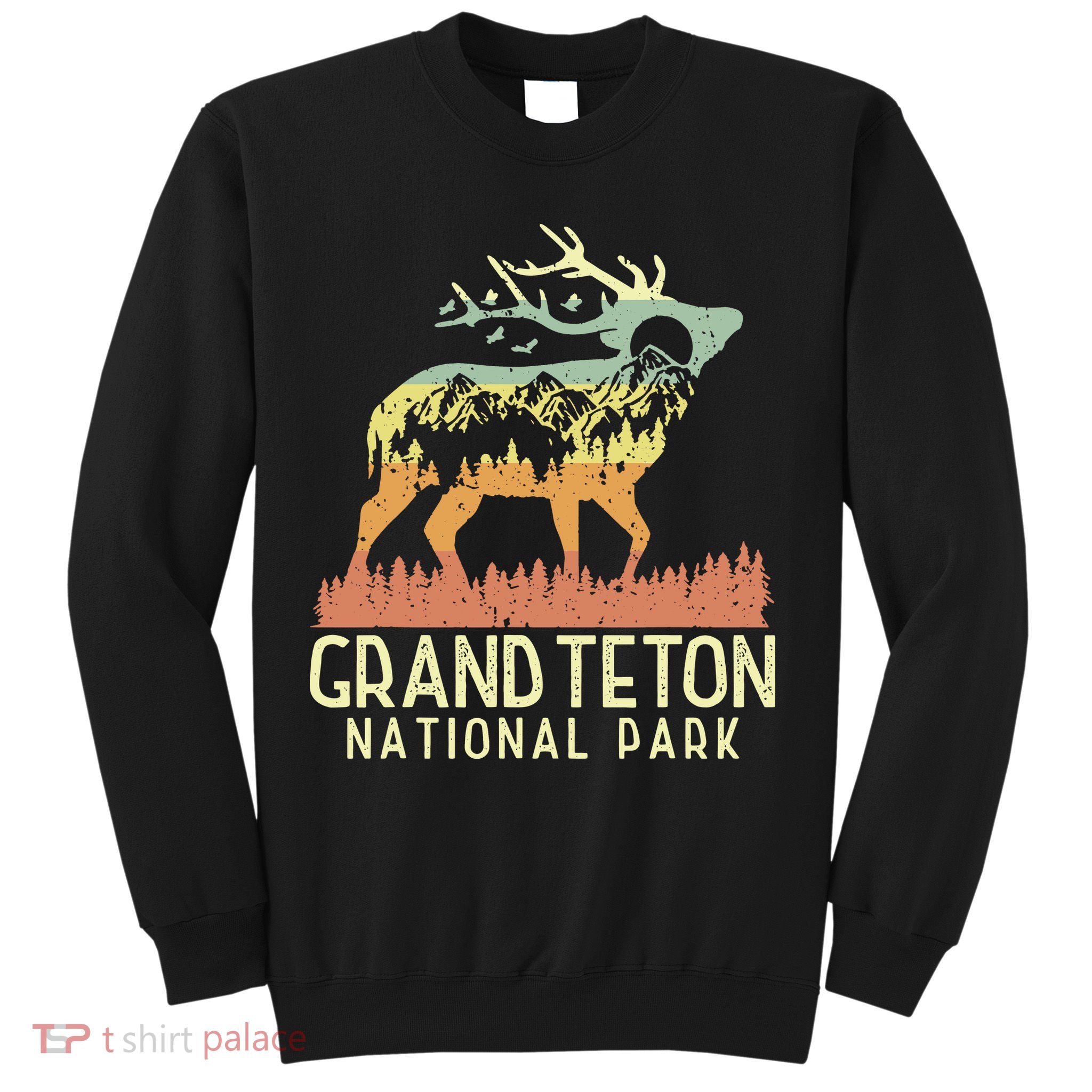 Grand Teton National Park Retro Mountain Vintage Elk Gift Sweatshirt