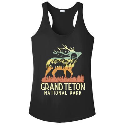 Grand Teton National Park Retro Mountain Vintage Elk Gift Ladies PosiCharge Competitor Racerback Tank