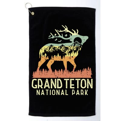 Grand Teton National Park Retro Mountain Vintage Elk Gift Golf Towel