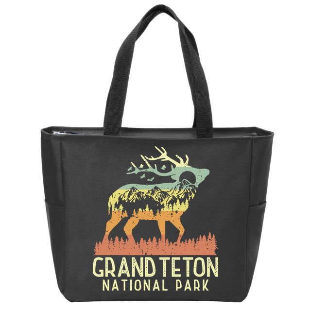 Grand Teton National Park Retro Mountain Vintage Elk Gift Zip Tote Bag