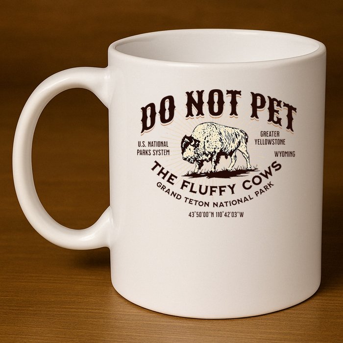 Grand Teton National Park Do Not Pet The Fluffy Cows Bison 11oz C Handle Ceramic Mug